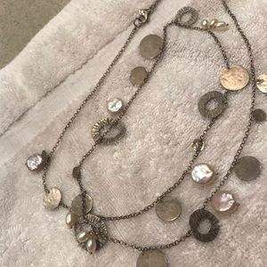 Silpada cultured pearl and silver hoop necklace